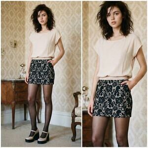 MIU MIU Women's Lace Skirt n blouse Dress Chiffon nude top Size Large